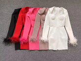 Black White Red Pink Blue Dusty Pink  Bandage Feathers Dress